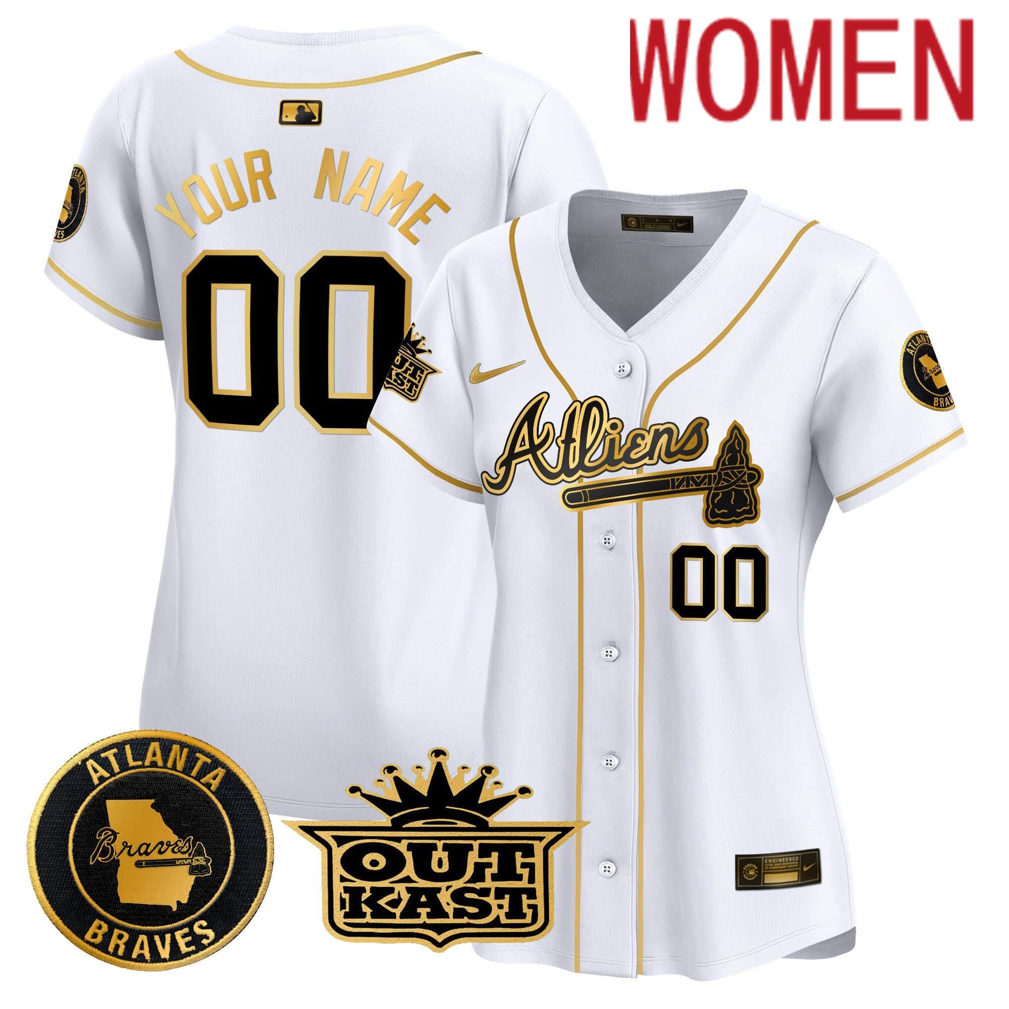 Women Atlanta Braves White 2024 Nike Atliens Vapor Premier Limited Custom MLB Jersey->customized mlb jersey->Custom Jersey